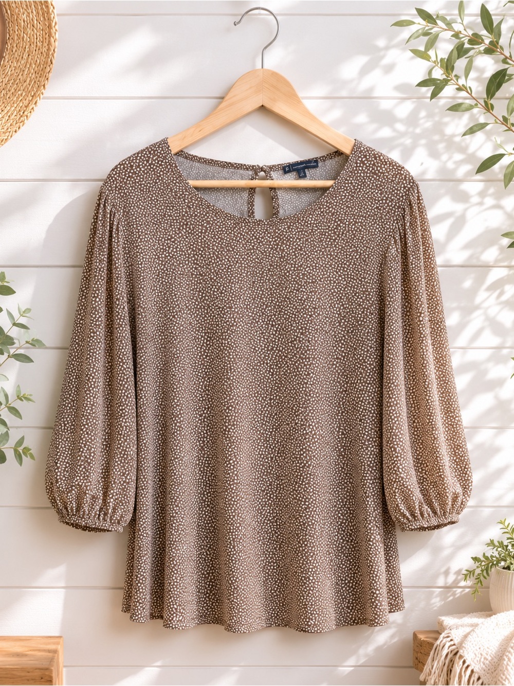 Adrianna Papell Swiss Dot 3/4 Length Sleeve Super Soft Tunic Top